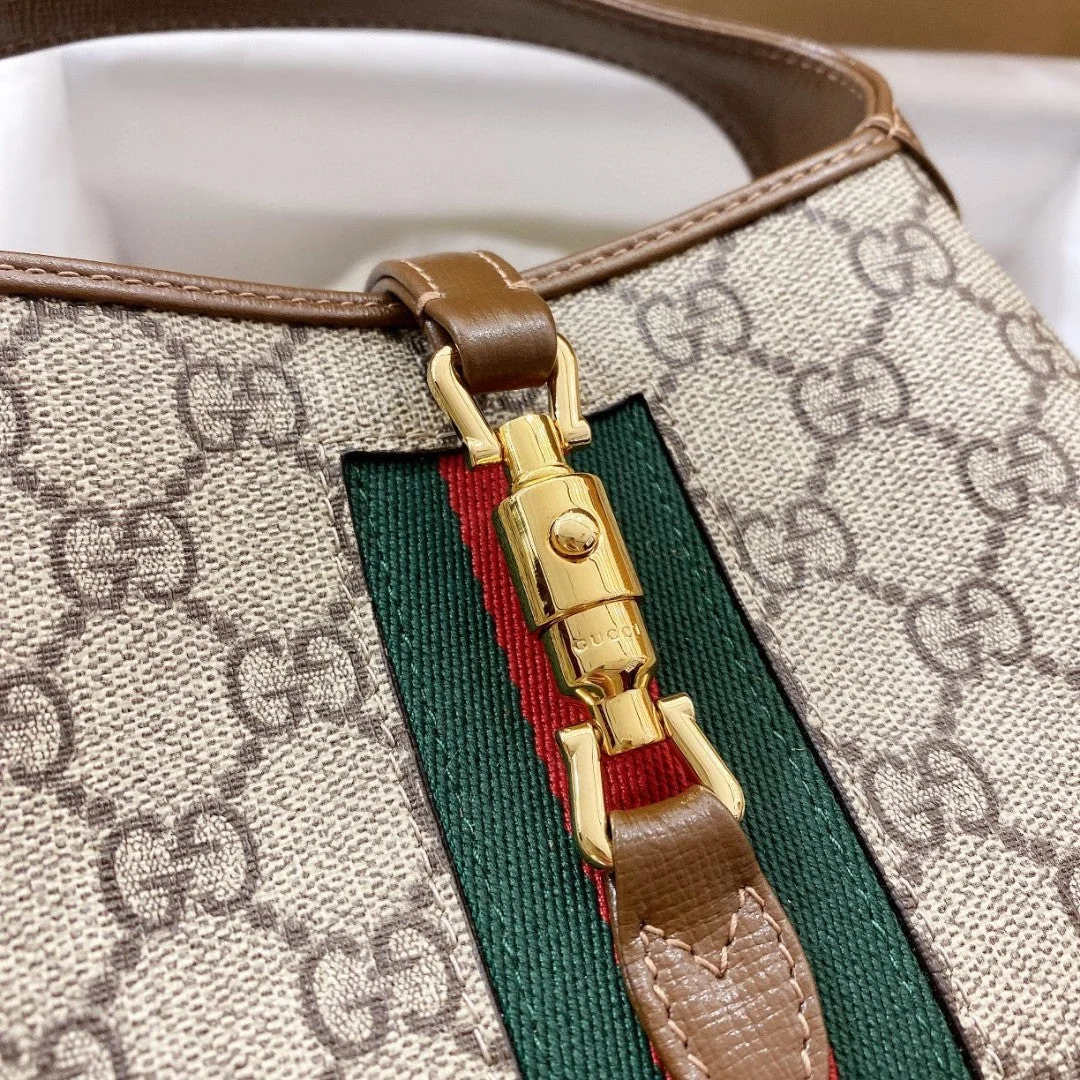 Gucci Jackie 1961 Small 28 Shoulder Bag In Beige Canvas And Brown Calfskin product view 4