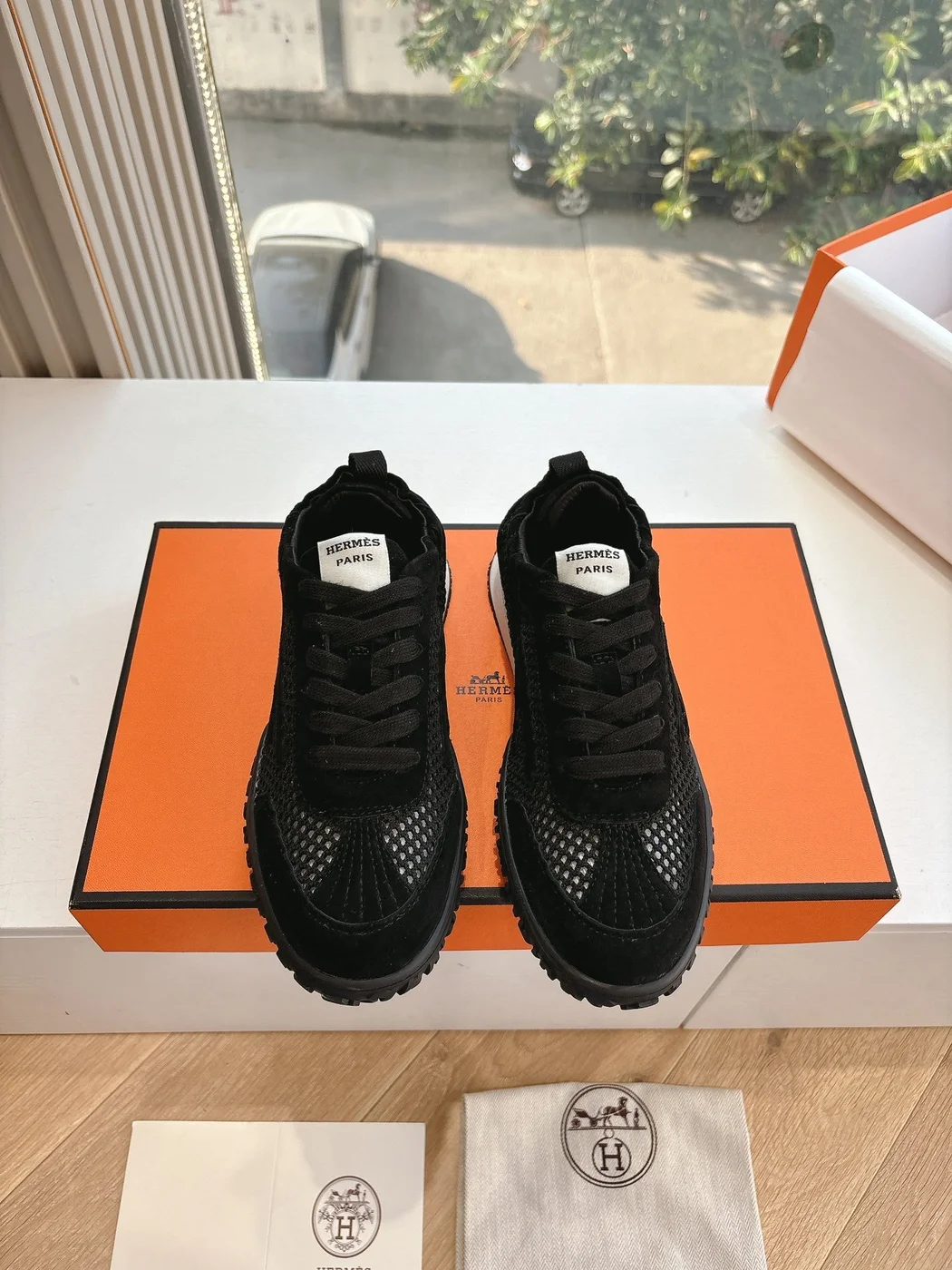 Hermès Women Black Suede Mesh Sneakers product view 1