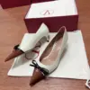 Valentino Women Ivory Leather Brown Patent Heels product view 3