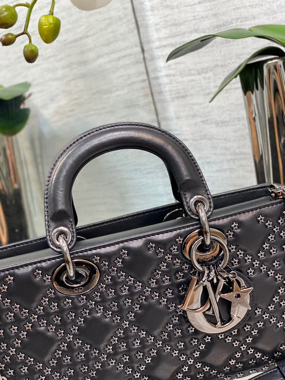 Dior D-Joy Premium Black Handbag With Star Studs 26 cm product view 4