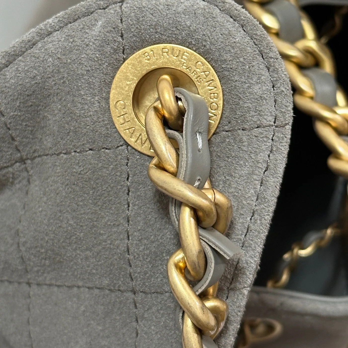 Chanel New  25 Handbag 30 In Natural Grey Suede Gold Hardware product view 4