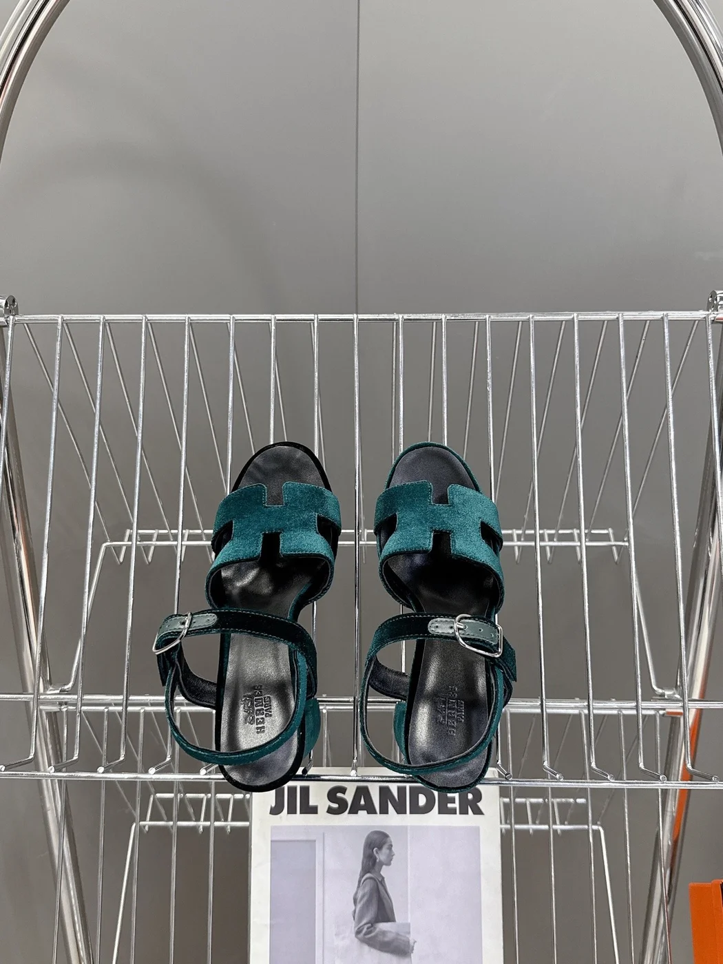 Hermès Women Dark Green Suede Sandals product view 2