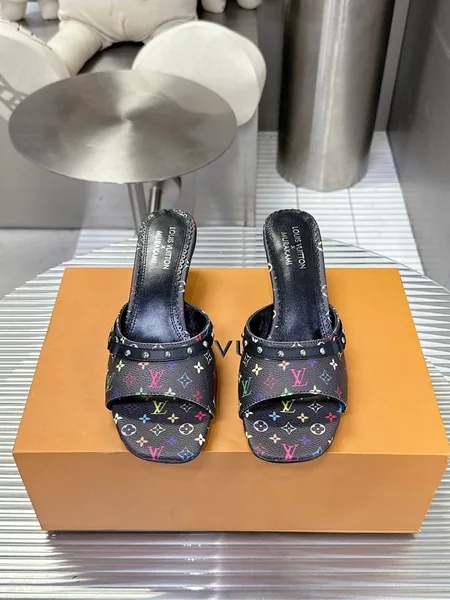 Louis Vuitton Women Black Patterned Leather Mules product photo