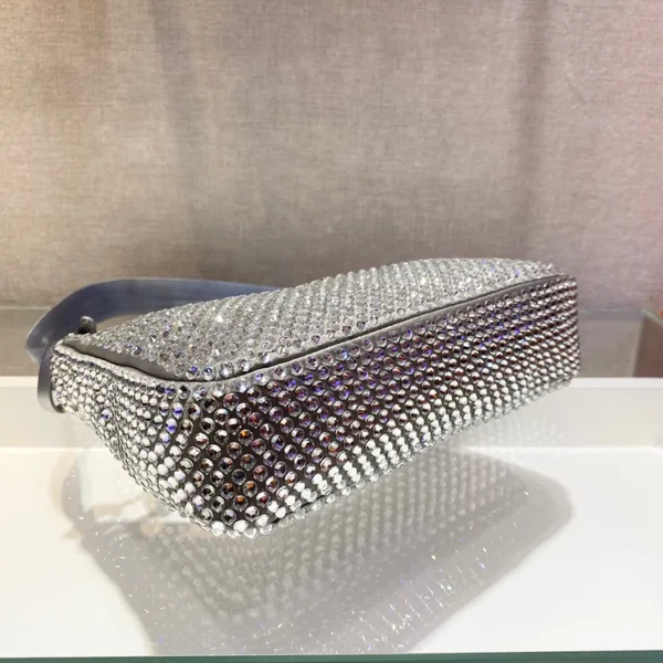 Prada Sparkling Hobo Bag 23 In Silver Nylon Attached Fully Crystals product view 3