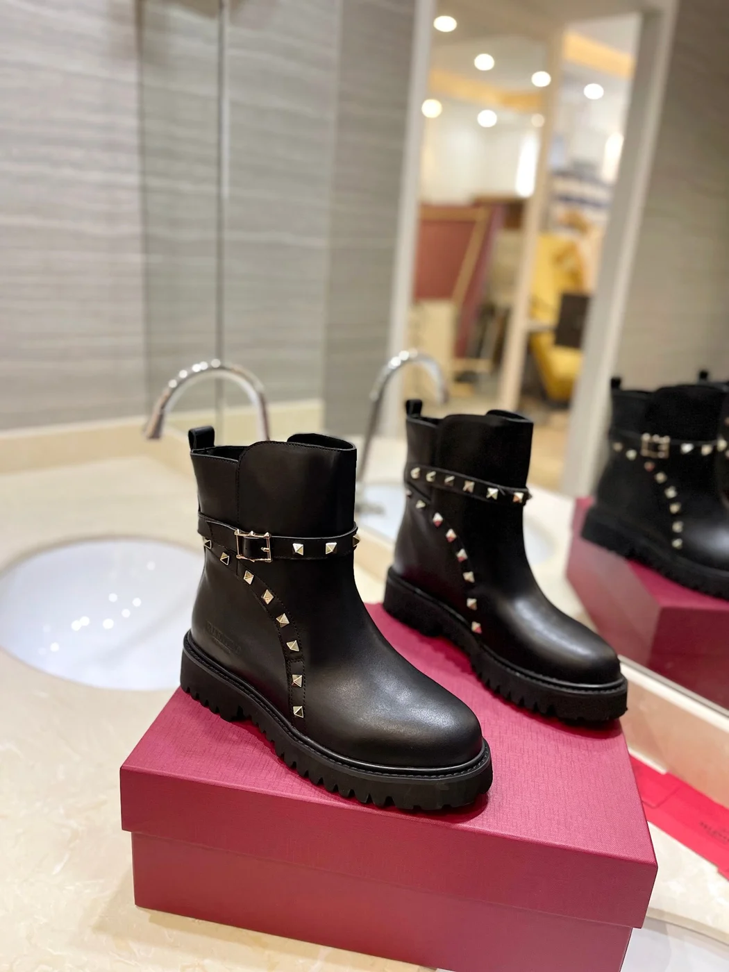 Valentino Women Black Leather Studded Boots product view 1