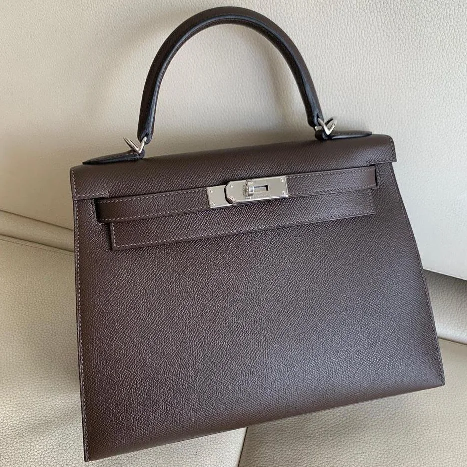 Hermès Kelly 28 Epsom Ebene Silver Hardware Bag
