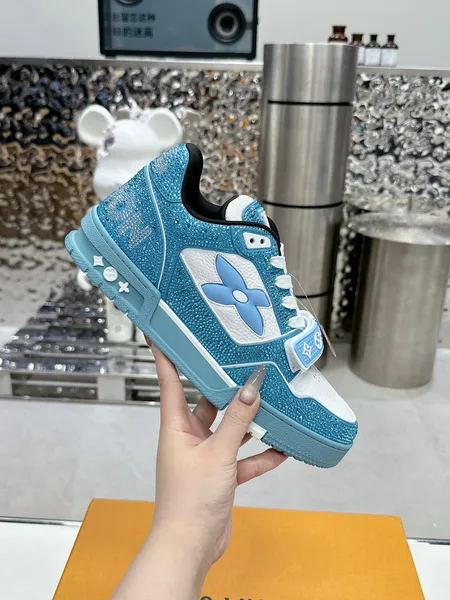 Louis Vuitton Women Blue White Leather Sneakers product view 4