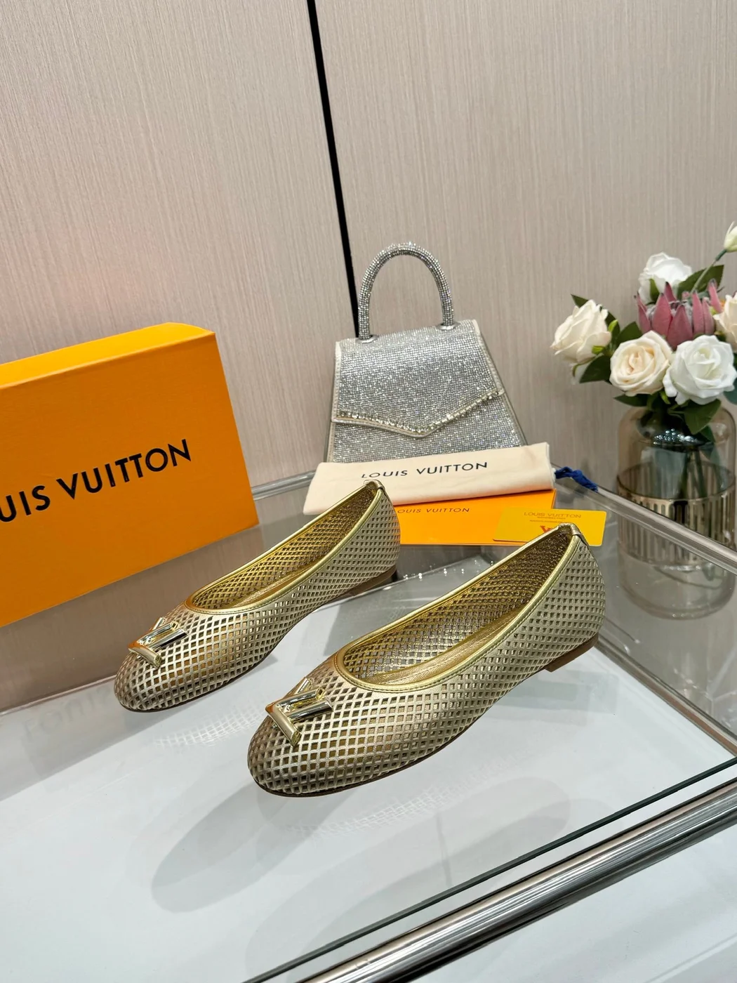 Louis Vuitton Women Gold Metallic Mesh Ballet Flats product view 4