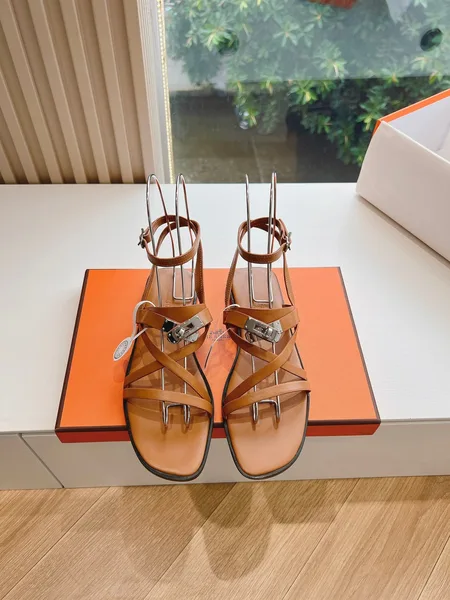 Hermès Women Tan Leather Strappy Sandals product view 1