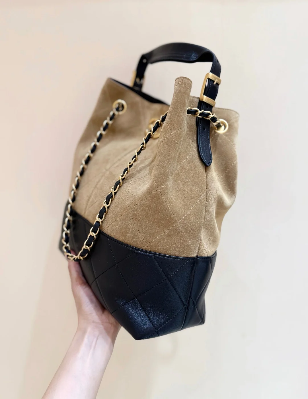 Chanel Suede Calfskin Shiny Lambskin Quilted Shopping Bag product view 3