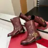 Valentino Women Burgundy Leather Mid-Calf Boots product view 6