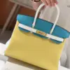 Hermès Lime, Bleu de Galice and Gris Perle Chèvre Tri-Color Hss Birkin 25 Brushed Gold Hardware Bag product view 6
