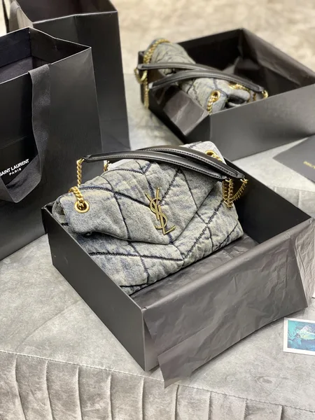 Saint Laurent Chevron Quilted Shoulder Bag Black and Gray product view 5
