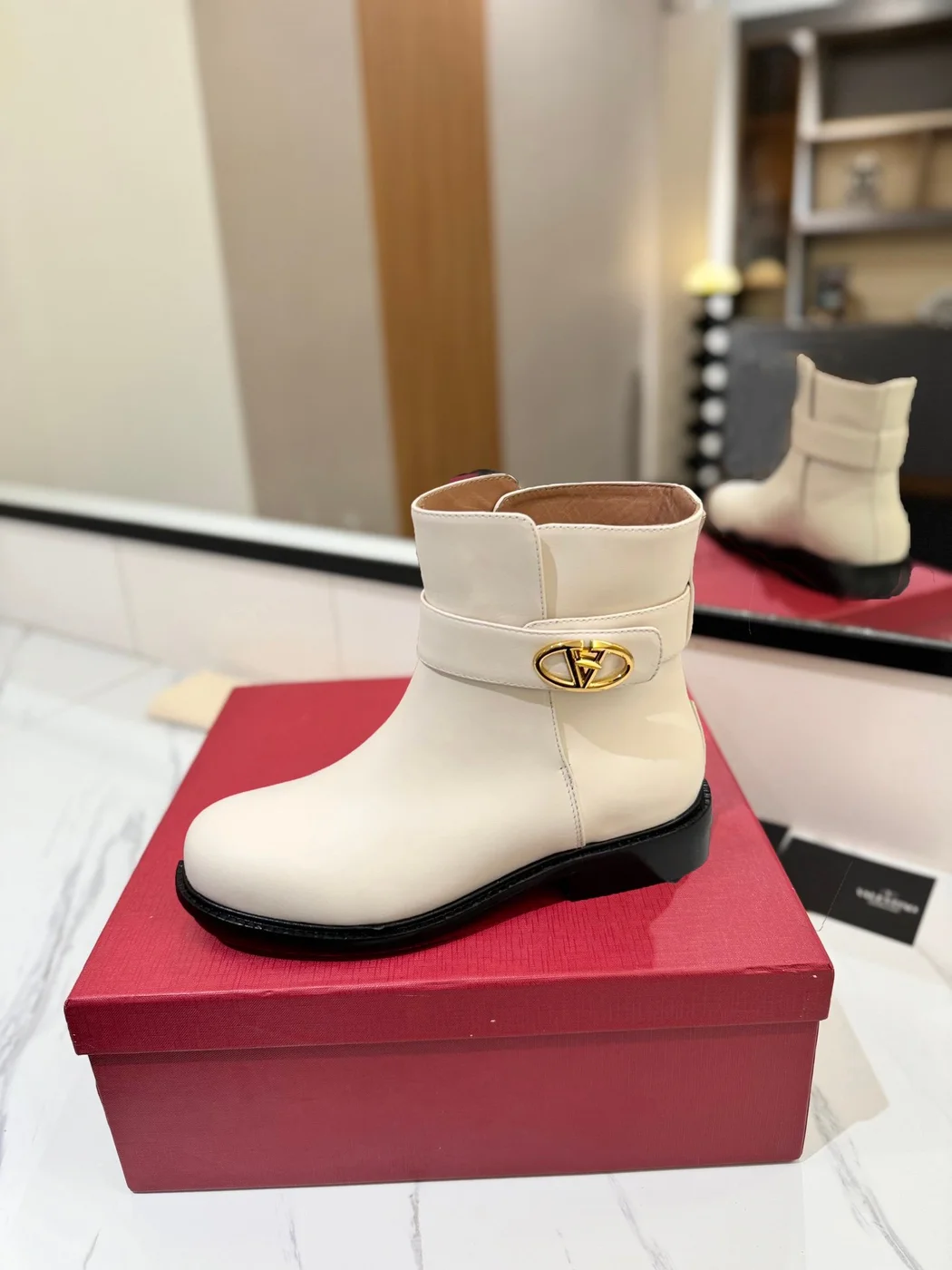 Valentino Women Ivory Leather Ankle Boots product view 5