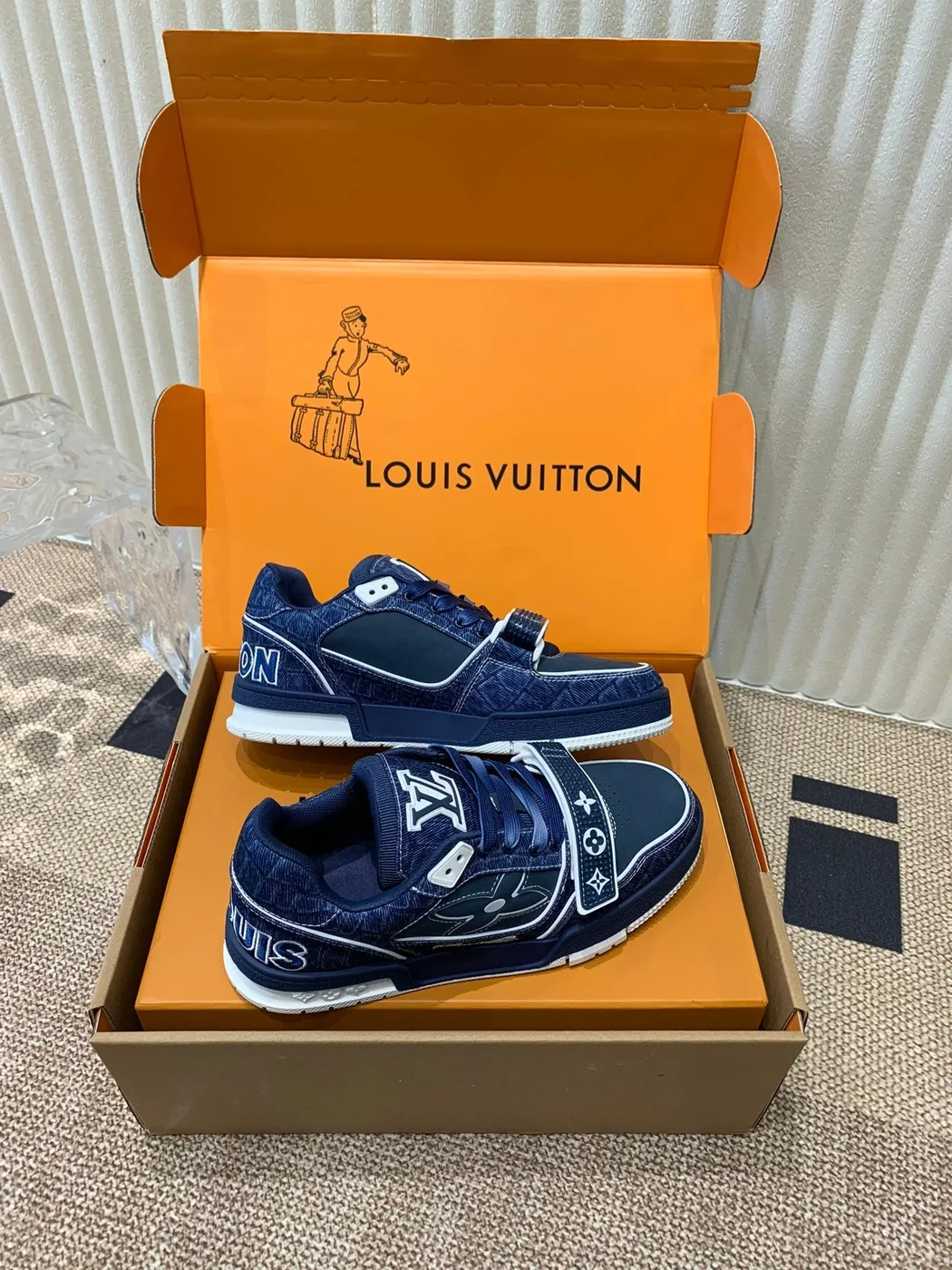 Louis Vuitton Women Navy Canvas Leather Sneakers product view 2