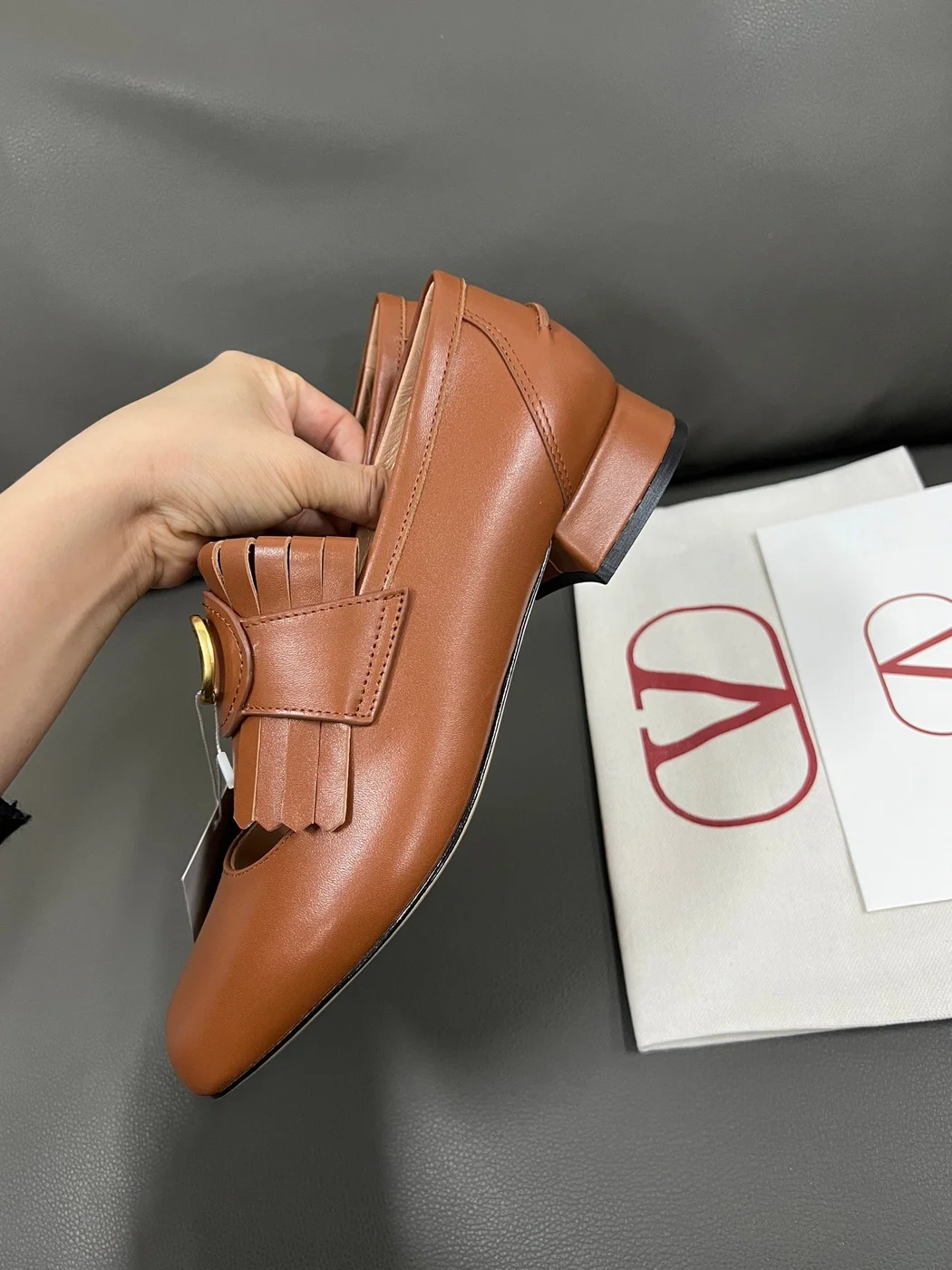 Valentino Women Brown Leather Loafers product view 2