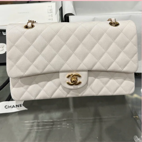 Chanel Classic Woman’s White Handbags Lock Gold 25 cm product view 1