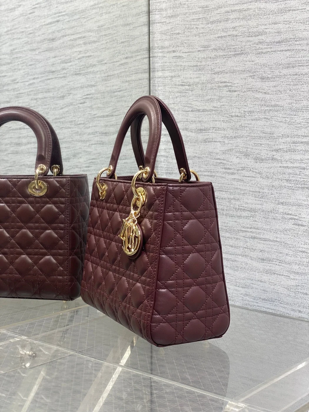 Dior Medium Lady Bag 24 In Burgundy Gold Hardware product view 4
