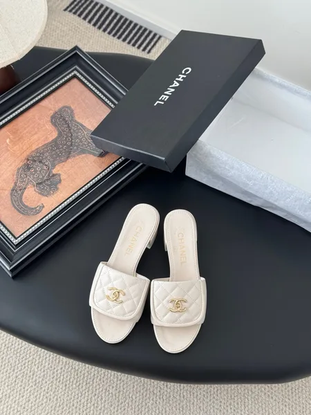 Chanel Women Ivory Quilted Leather Mules product view 1