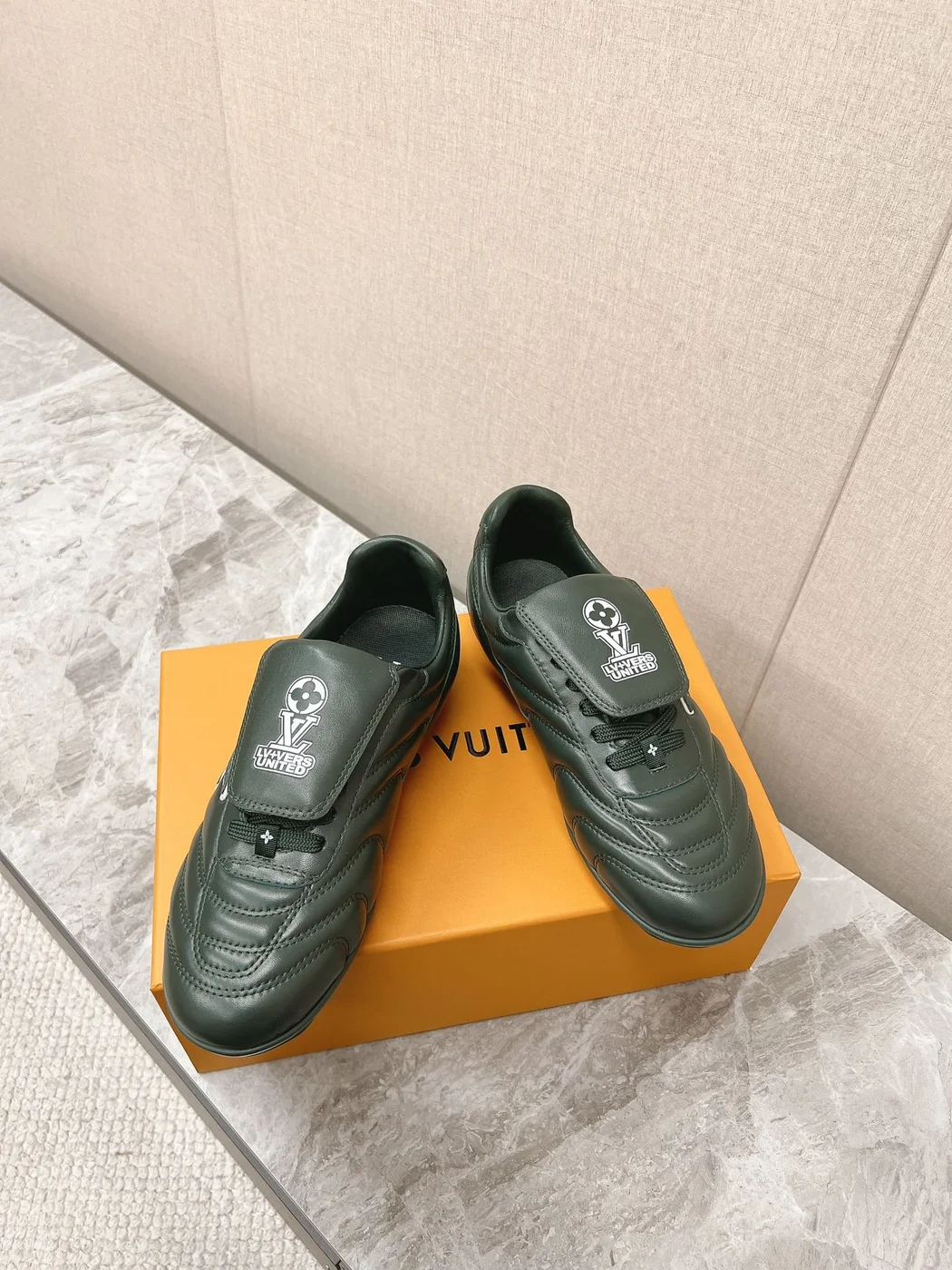 Louis Vuitton Women Dark Green Leather Sneakers product view 6