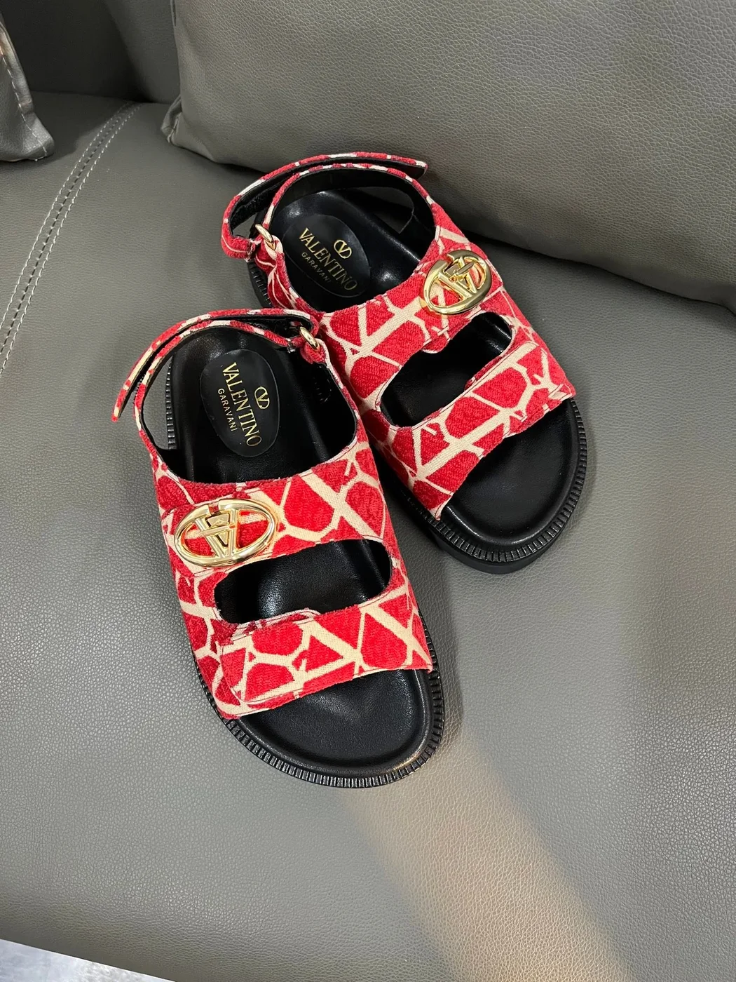Valentino Women Red Patterned Fabric Sandals product view 2