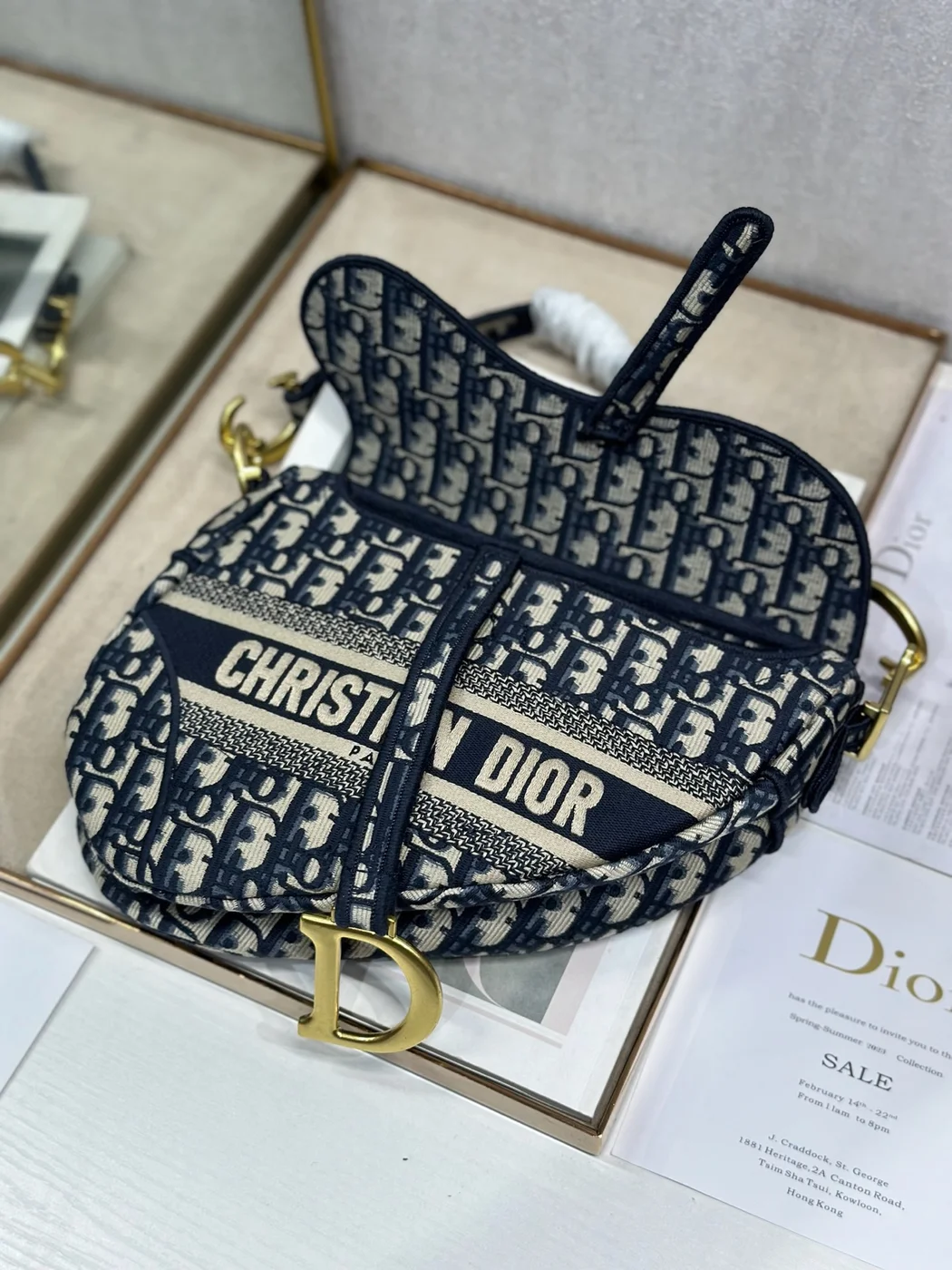 Dior Saddle Bag in Blue Dior Oblique Jacquard product view 3
