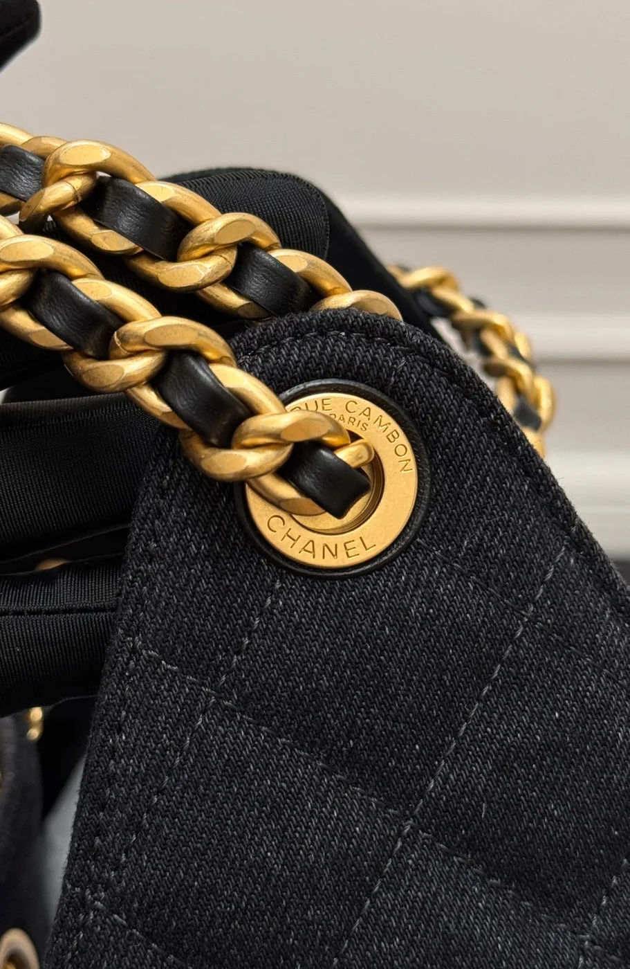 Chanel 25 Small In Black-Gray Denim With Gold Hardware Bag product view 4