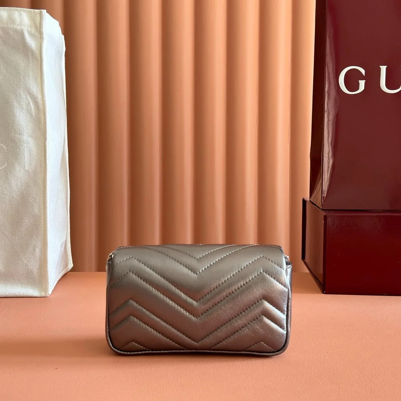 Gucci GG Marmont Bag 16 In Warm Gray Brown Lambskin product view 2