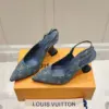 Louis Vuitton Women Blue Denim Leather Trim Slingback Heels product view 5