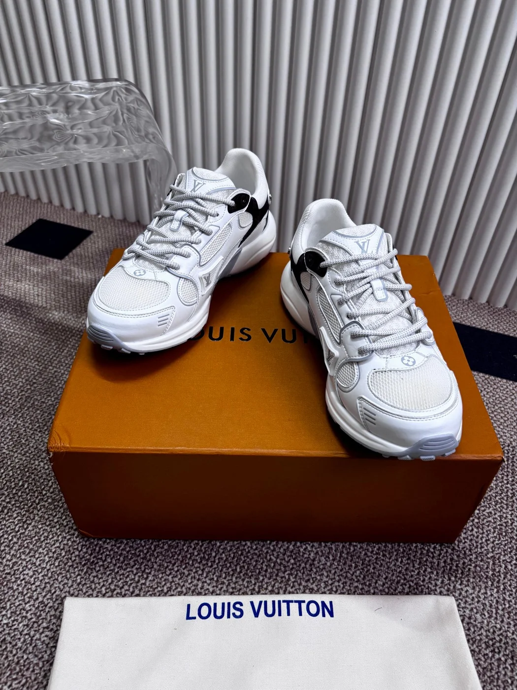 Louis Vuitton Women White Mesh Leather Sneakers product view 1