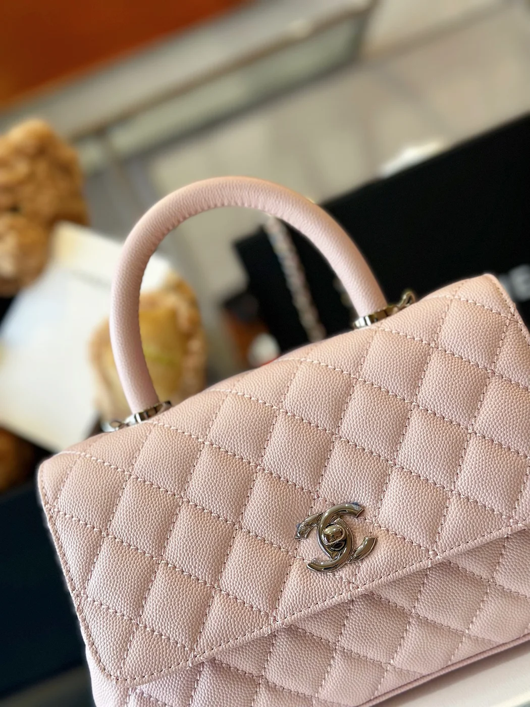 Chanel Coco Handbags Leather Pink With Silver Lock 23 cm product view 5