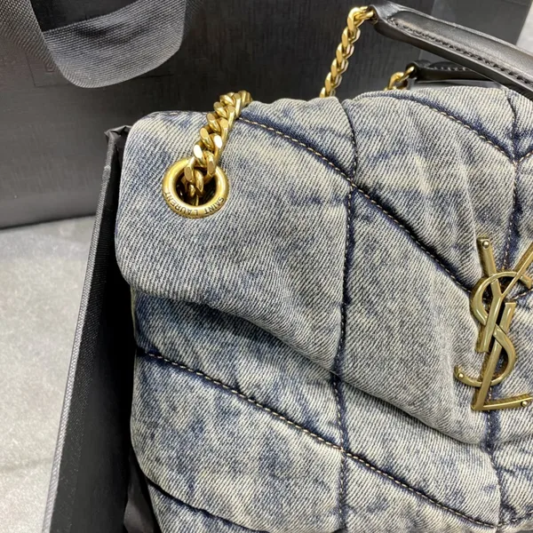 Saint Laurent Chevron Quilted Shoulder Bag Black and Gray product view 2
