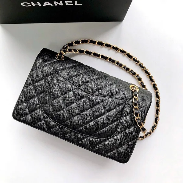 Chanel Flap Bag 25 In Black Caviar Leather Gold Hardware product view 5