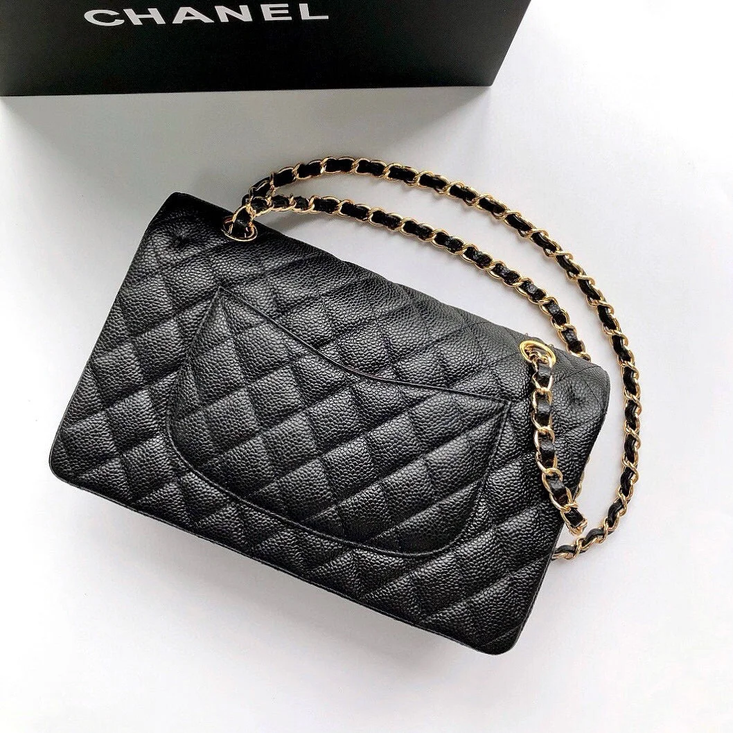 Chanel Flap Bag 25 In Black Caviar Leather Gold Hardware product view 5