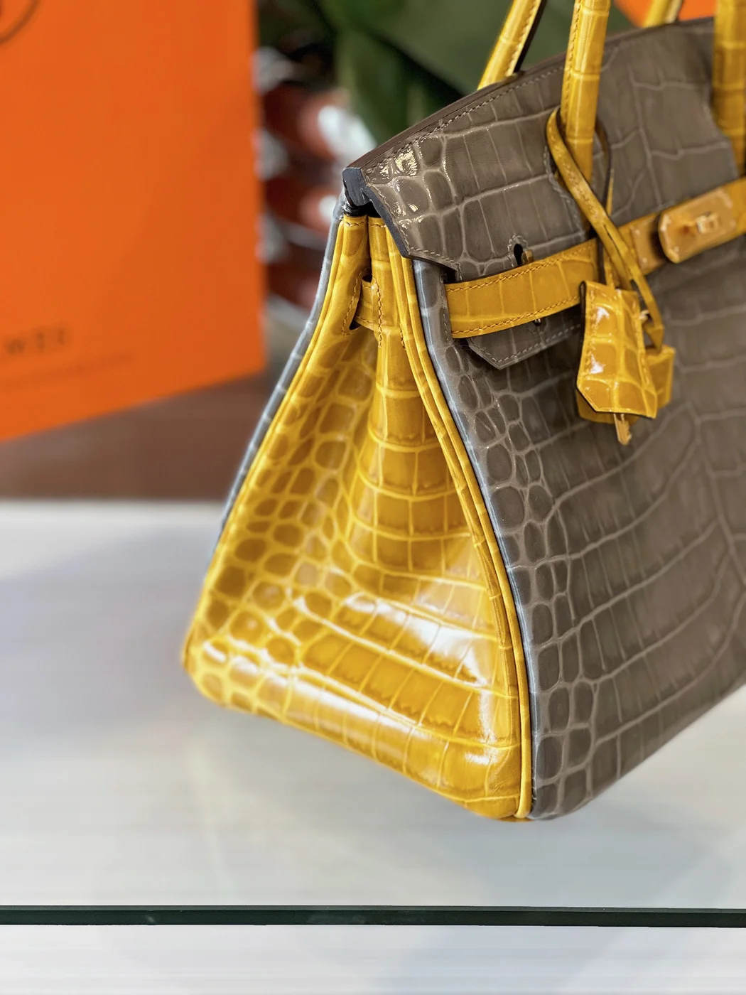Hermès Birkin 30 Gray/Gold Crocodile Leather Gold Hardware – Custom Made Bag product view 3
