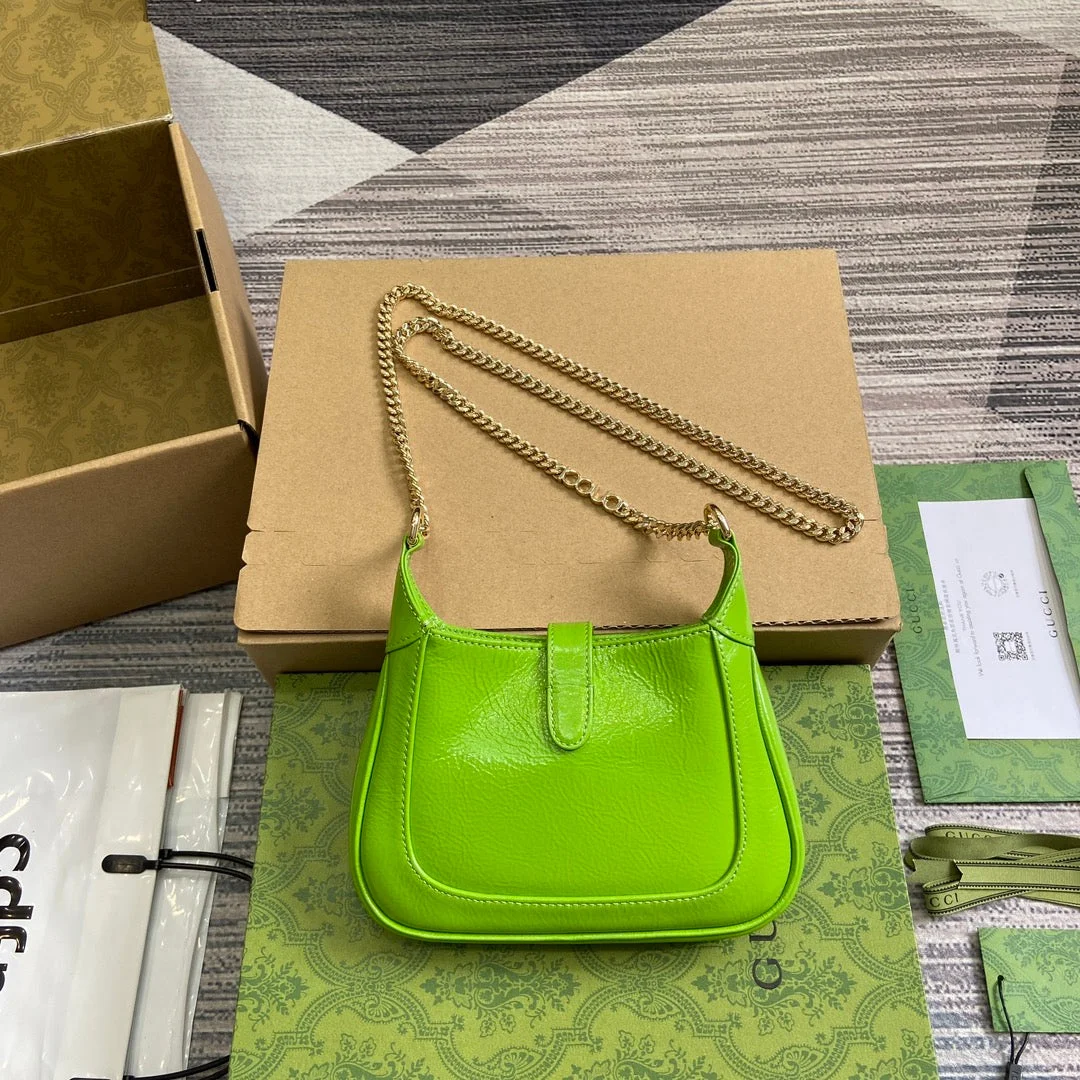 Gucci Jackie Notte Mini Bag 19 In Lime Green Cracked Lacquer Calfskin Gold Hardware product view 9