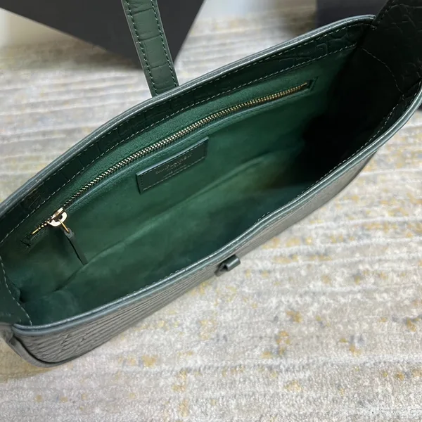 Saint Laurent Le 5 À 7 Green Crocodile-effect Leather Shoulder Bag In Dark Green product view 6