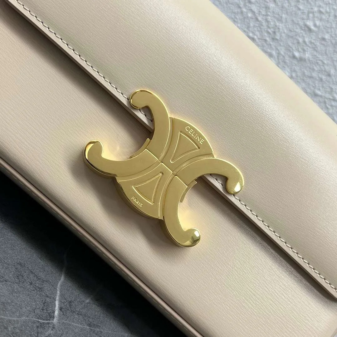 Celine Triomphe Handbag Milky White Smooth Leather 20x12cm product view 5