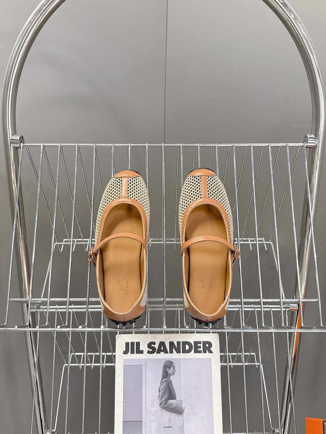 Hermès Women Beige Leather Mesh Mary Jane Flats product view 2