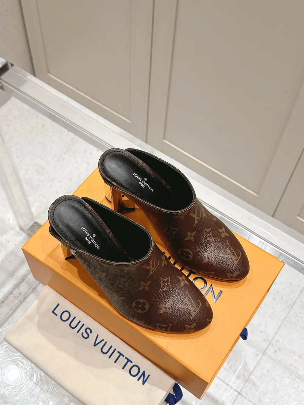 Louis Vuitton Women Brown Leather Mules product view 3