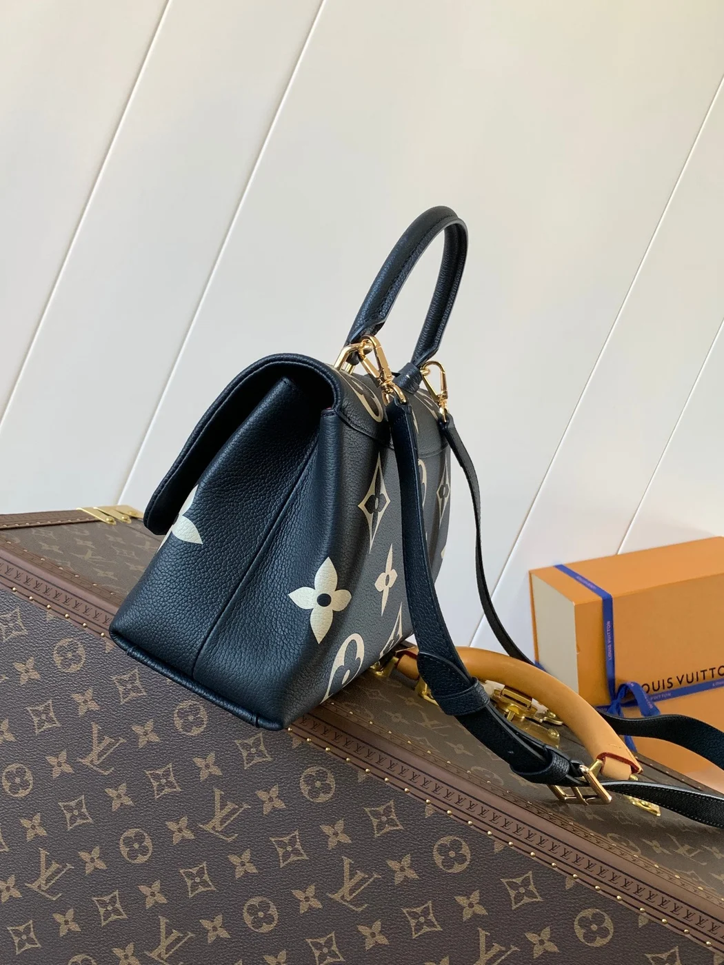 Louis Vuitton Madeleine 30 In Black Mix White Monogram Calfskin Embossed Logo Bag product view 2