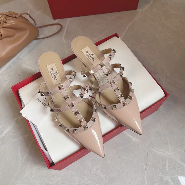 Valentino Women Nude Patent Leather Studded Mules product photo