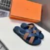 Hermès Women Navy Blue Leather And Brown Sandals product view 3