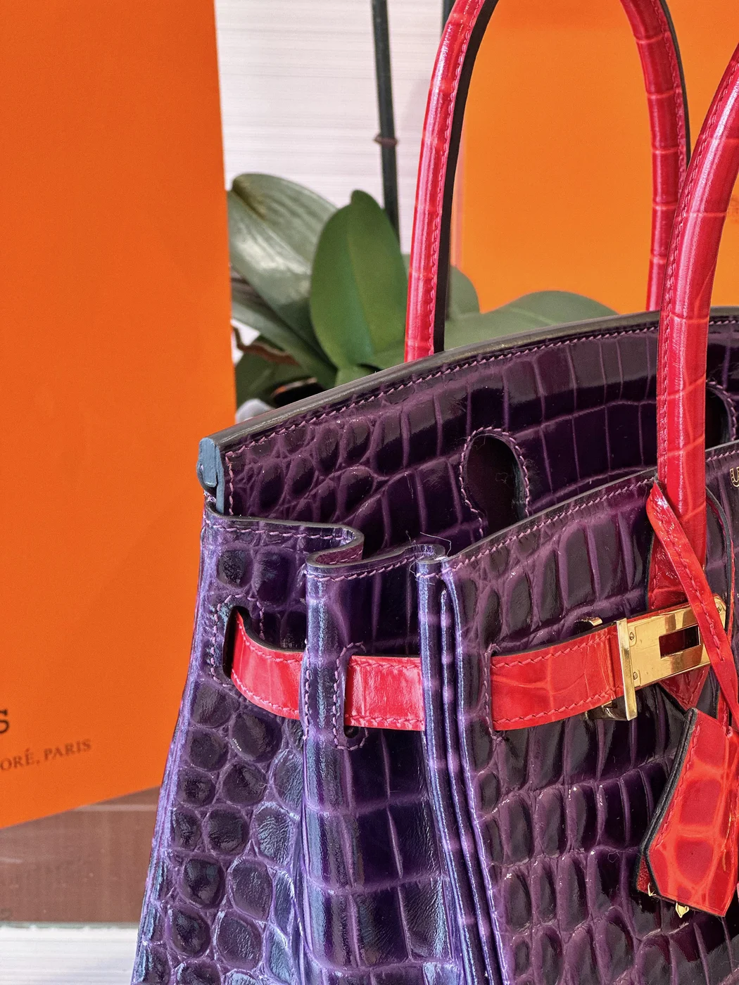 Hermès Birkin 30 Purple/Red Crocodile Leather Gold Hardware Bag product view 5