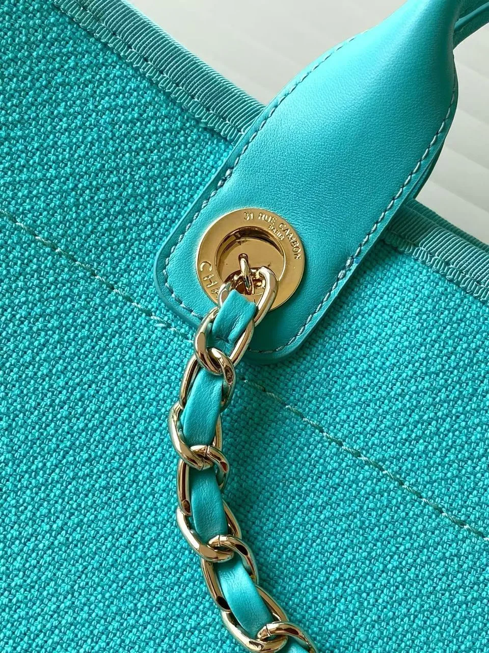 Chanel Deauville Tote in Blue and white product view 6