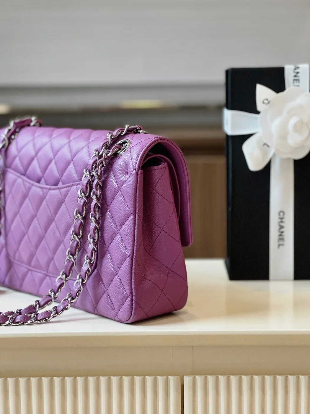 Chanel Classic Handbags Woman’s Purple Lock Silver 25 cm product view 3