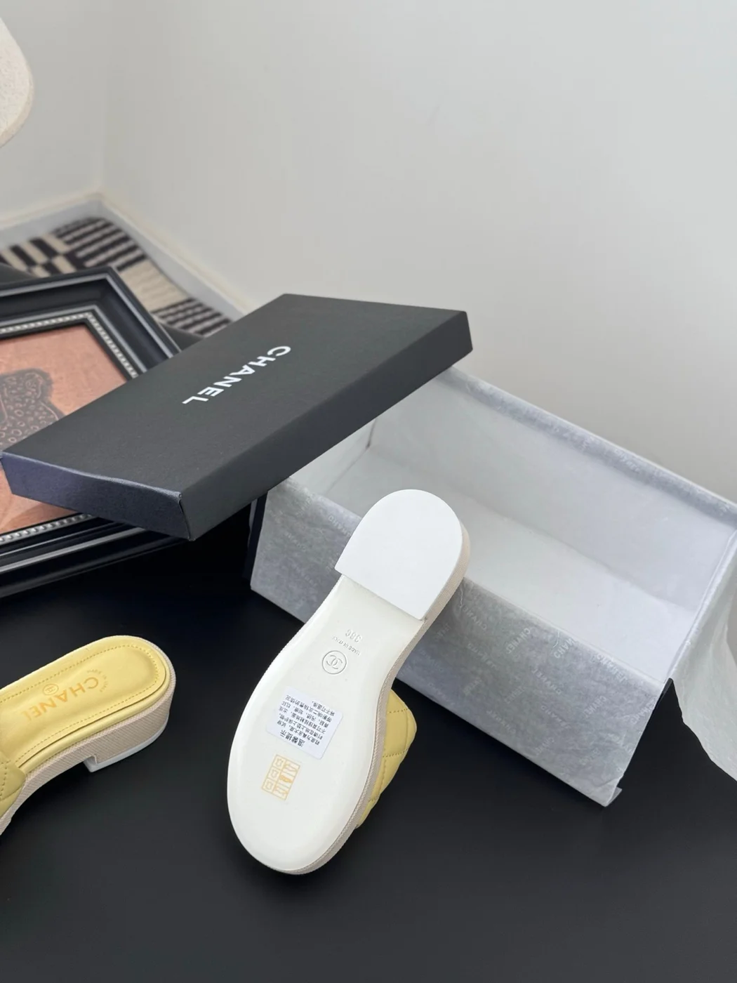 Chanel Women Yellow Quilted Leather Slides product view 4