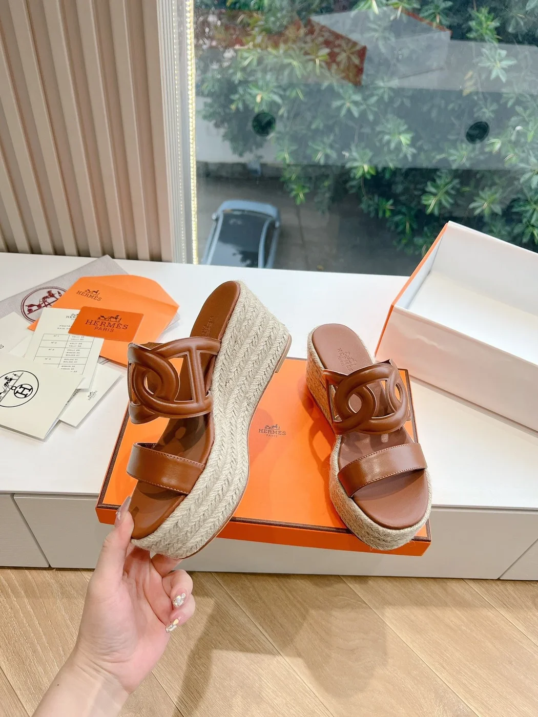 Hermès Women Brown Leather Espadrille Sandals product view 6
