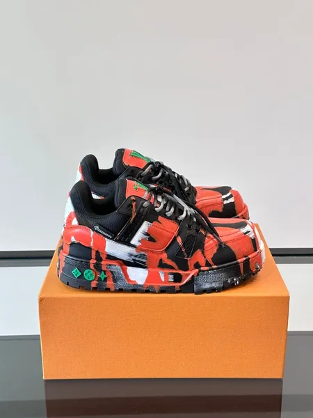 Louis Vuitton Men Red Black Leather Sneakers product view 1