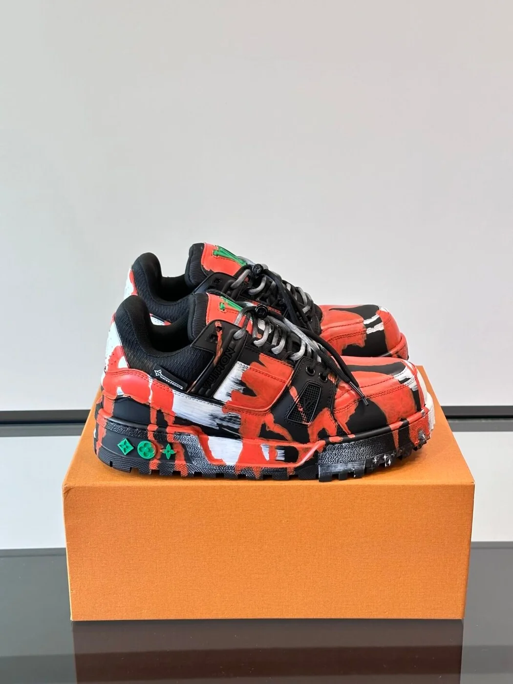 Louis Vuitton Men Red Black Leather Sneakers product view 1